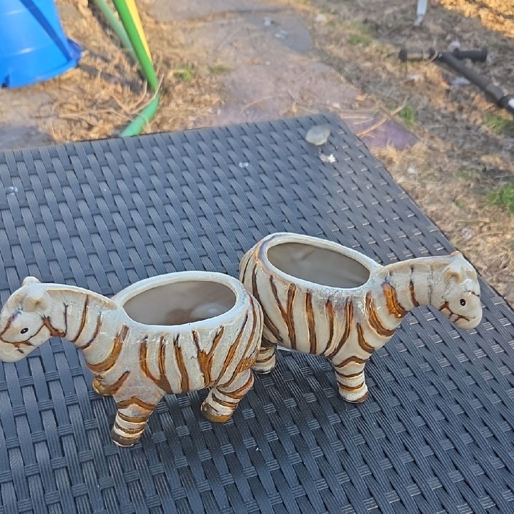 Ceramic Zebra Planter Set - Brown and Cream